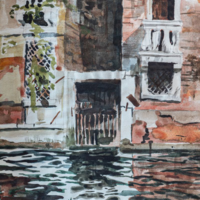 Canal detail, Venice, watercolour by Francis Terry, 1987.