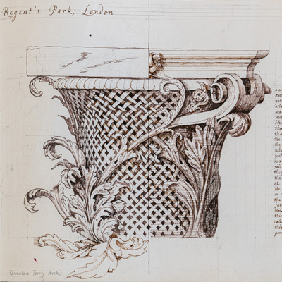 Corinthian Capital, drawn by Francis Terry, pen and ink, 2004.