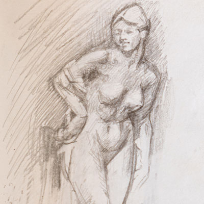 Female nude sculpture, V&A, drawn by Francis Terry, pencil, 2007.
