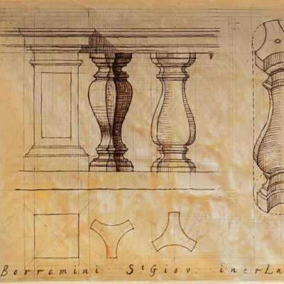 Baluster, di San Giovanni, Laterana, drawn by Francis Terry, pen and ink, 2004.