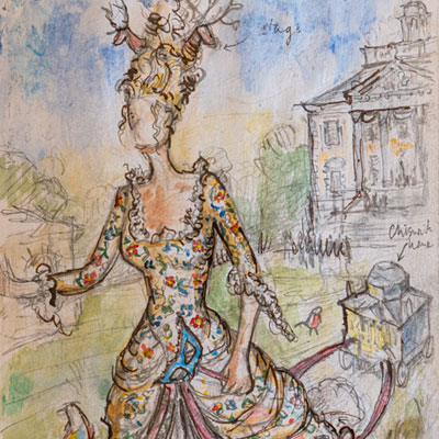 Costume design, watercolour by Francis Terry, 2013.