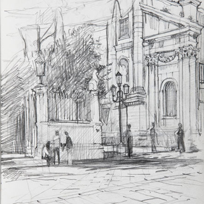 Campo S. Stefano, Venice. Drawn by Francis Terry. Pencil on paper, 2008.