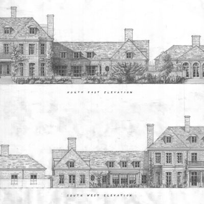 Elevations of proposed new house in Hampshire, drawn by Francis Terry, 2017.