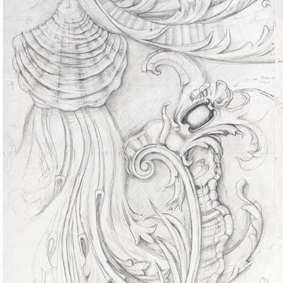 Full size ceiling decoration for Kilboy. Drawn by Francis Terry. Pencil on paper, 2010.