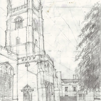Dedham Church. Drawn by Francis Terry. Pencil on paper, 2015.
