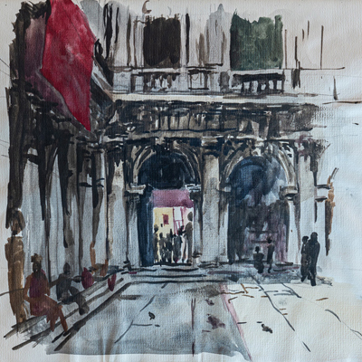 St Mark’s Square, Venice, watercolour by Francis Terry, 1987.