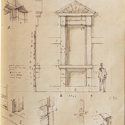 Window at Pal. Vidoni, drawn by Francis Terry, pen and ink, 1991.