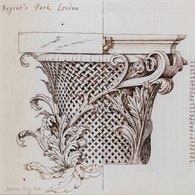 Corinthian Capital, drawn by Francis Terry, pen and ink, 2004.