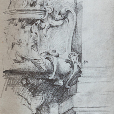 Cartouche, Prague, drawn by Francis Terry, pencil, 1992.