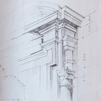 Door surround, Rome, drawn by Francis Terry, pencil, 1989.