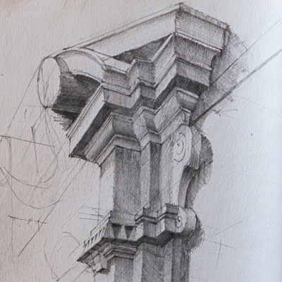 Porta Pia, Rome, drawn by Francis Terry, pencil, 1989.