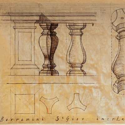 Baluster, di San Giovanni, Laterana, drawn by Francis Terry, pen and ink, 2004.