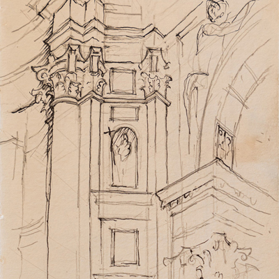 St Maria della Salute, drawn by Francis Terry, pen and ink, 2001.