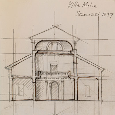 Study of Villa Molin, drawn by Francis Terry, pencil, 2009.