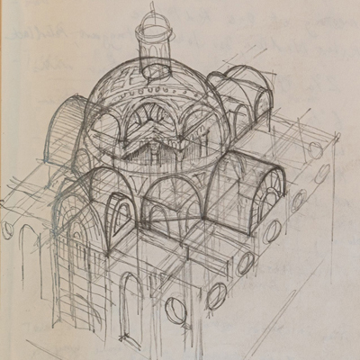 Study of St Stephen Walbrook, drawn by Francis Terry, pencil, 2005.