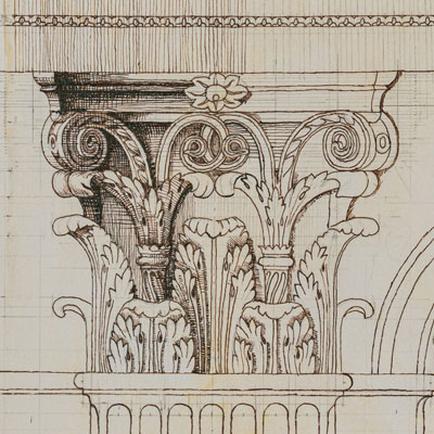 Capital study, drawn by Francis Terry, pen and ink, 2004.