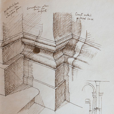 San Giorgio, Venice detail, drawn by Francis Terry, pen and ink, 1988.