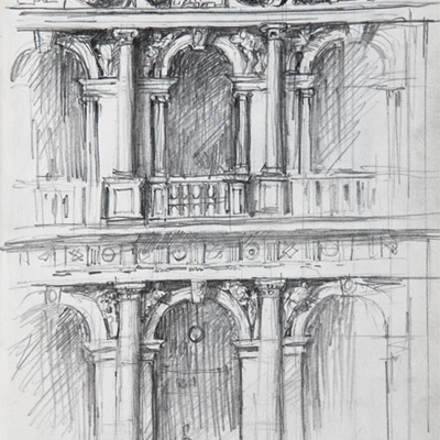 Biblioteca Marciana, Venice. Drawn by Francis Terry, pencil on paper, 2008.