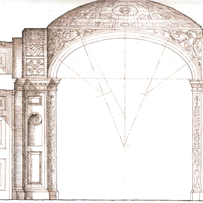 Decorative Interior, drawn by Francis Terry, pen and ink, 2004.