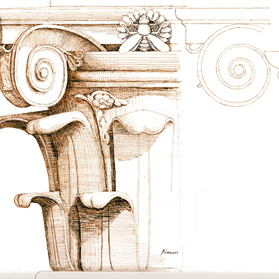 Composite capital 1:5 scale. Drawn by Francis Terry. Pen and ink, 2004.