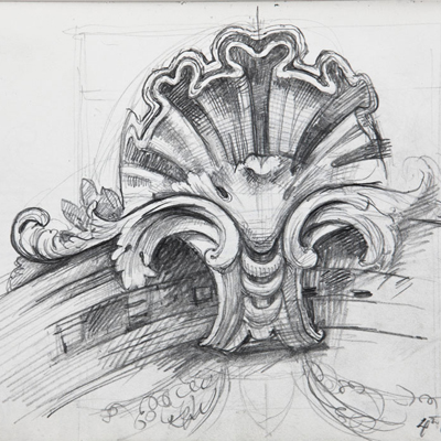 Decorative Shell, Santa Maria del Rosario, Venice. Drawn by Francis Terry. Pencil on paper, 2008.