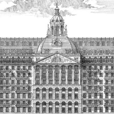 Proposal for a new development at Knightsbridge Barracks, by Francis Terry 2014.