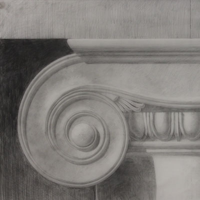 Ionic Capital, drawn by Francis Terry. Pencil on tracing paper, 2018.