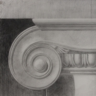 Ionic Capital, drawn by Francis Terry. Pencil on tracing paper, 2018.