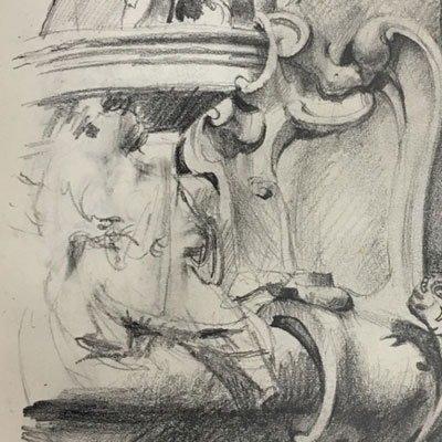 Rococo Cartouche, Prague. Drawn by Francis Terry, 1992.