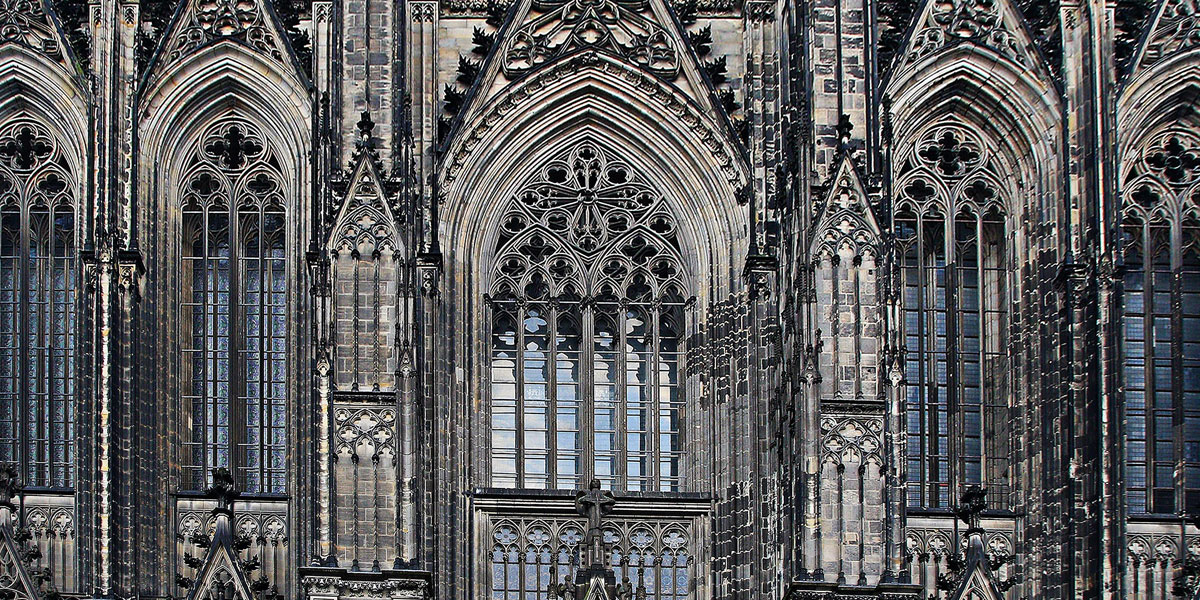 The detailed facade of an old cathedral