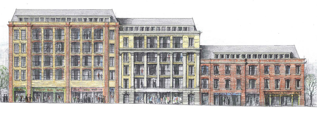 Proposed elevation on Mount Pleasant. Creating beauty with space for balconies.