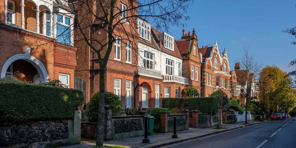 Red Brick with ornament and white detailing predominates in West Hampstead.