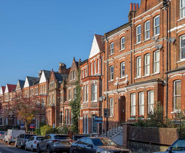 Red Brick with ornament and white detailing predominates in West Hampstead.