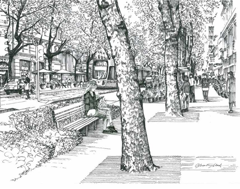 Should we run a tram down Kingsway? Sketch by Alexandra Steed.